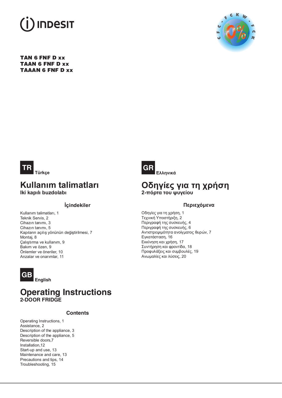 INDESIT TAAN 6 FNF D (TK) User Manual