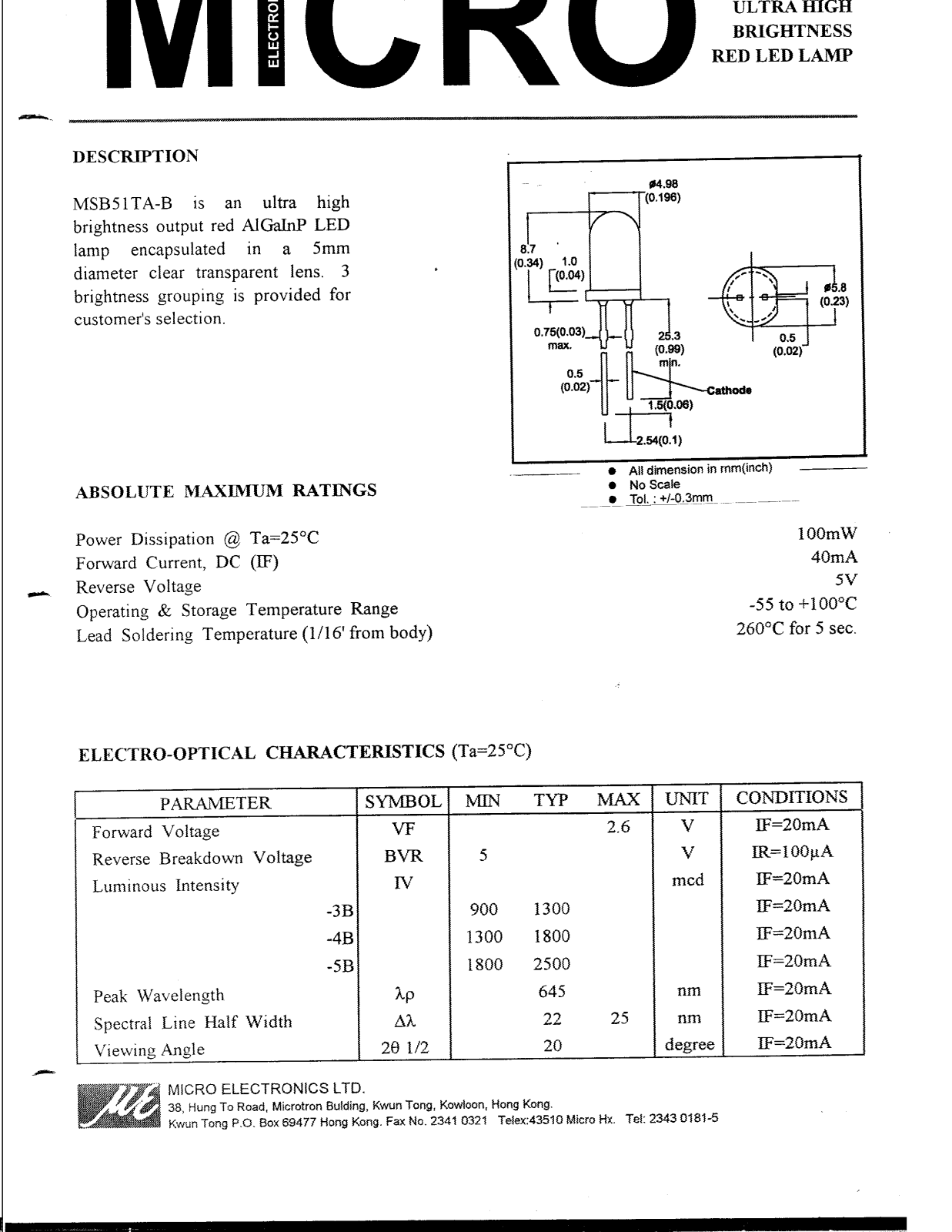 MICRO MSB51TA-4B, MSB51TA-3B, MSB51TA-5B Datasheet