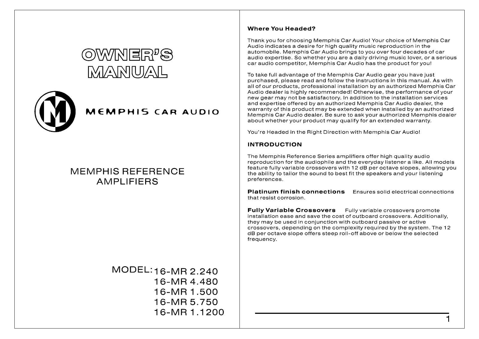 Memphis 16MR11200 User Manual