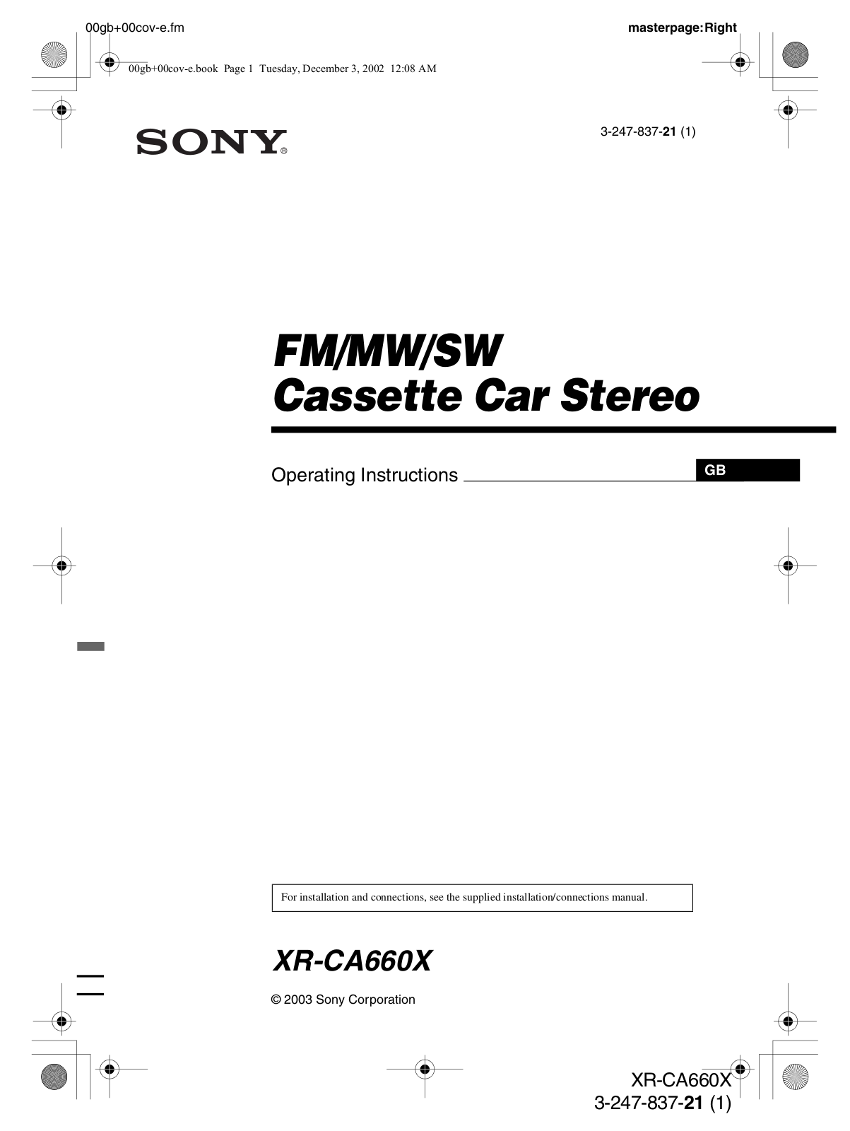 Sony XR-CA660X Operating Manual