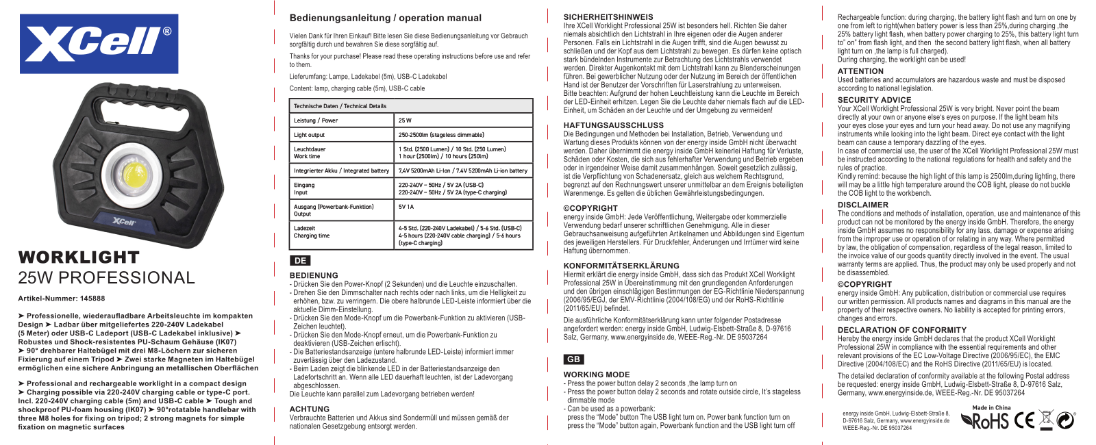 XCell WORKLIGHT 25W PROFESSIONAL User guide - ManualMachine.com