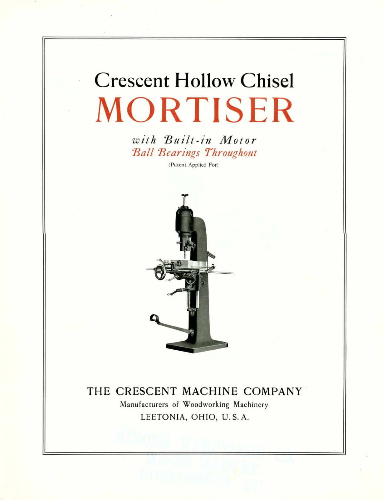 Crescent Machine 1921 - Crescent Hollow Chisel Mortiser Mortisers - ManualMachine.com