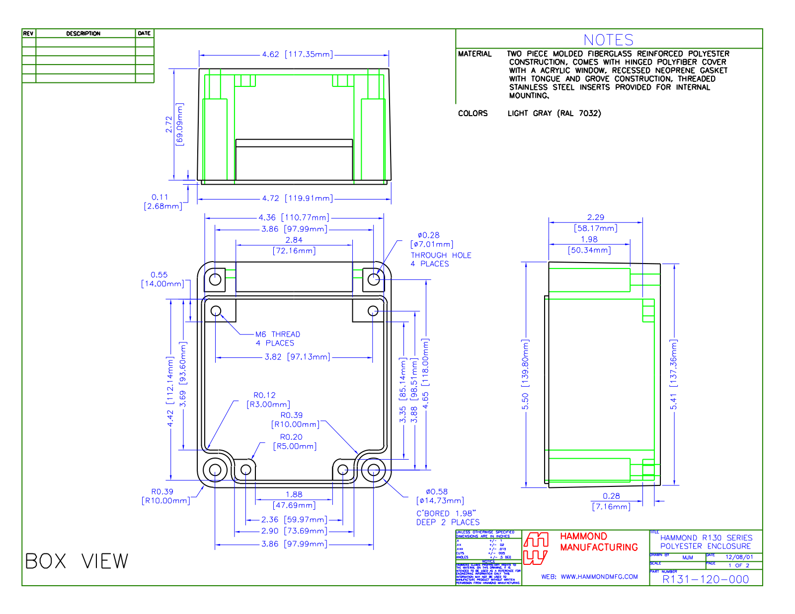 Hammond Manufacturing R131-120-000 technical drawings