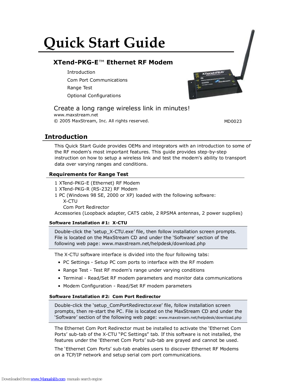 MaxStream XTend-PKG-E Quick Start Manual