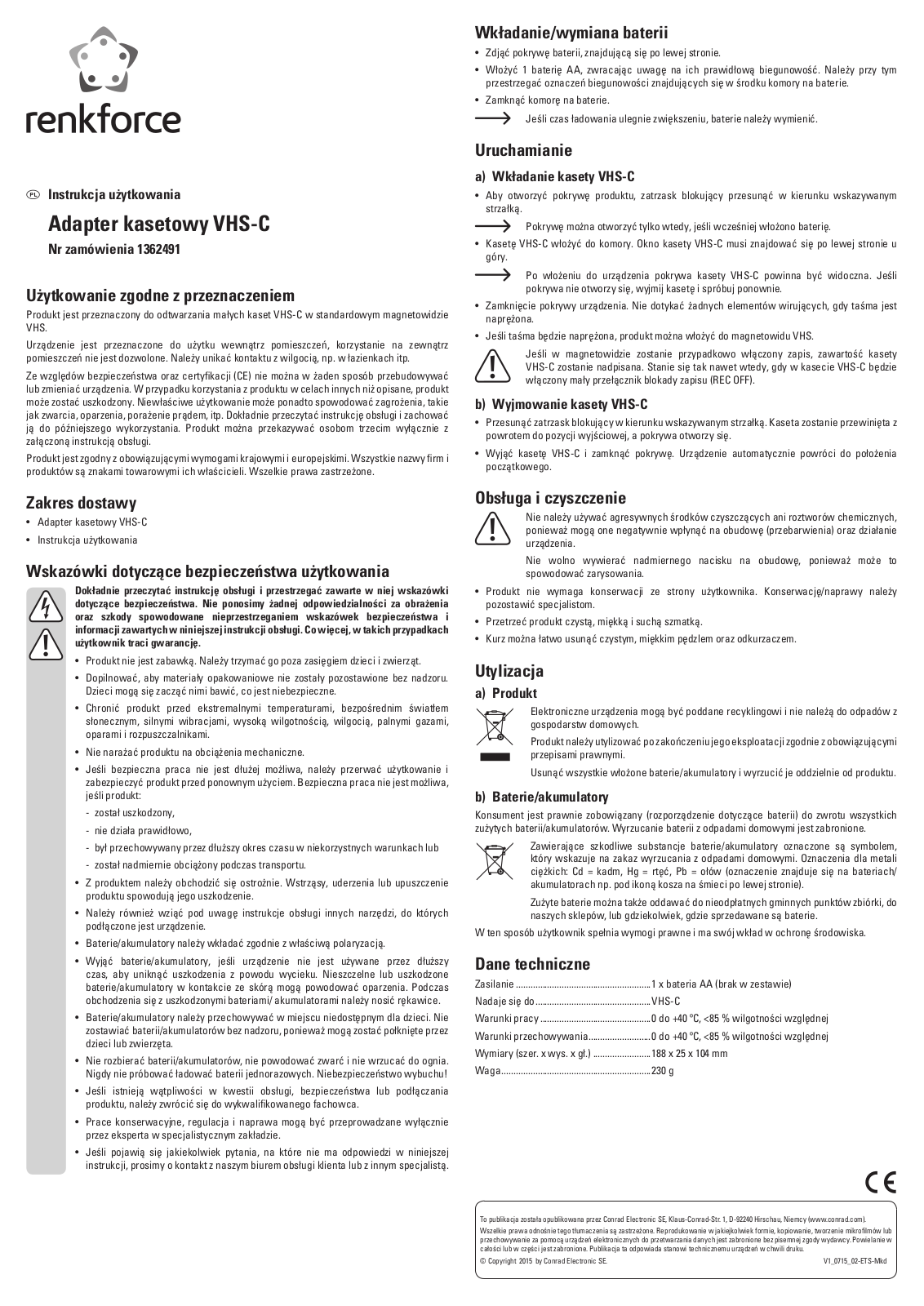 Renkforce 1362491 Operating Instructions