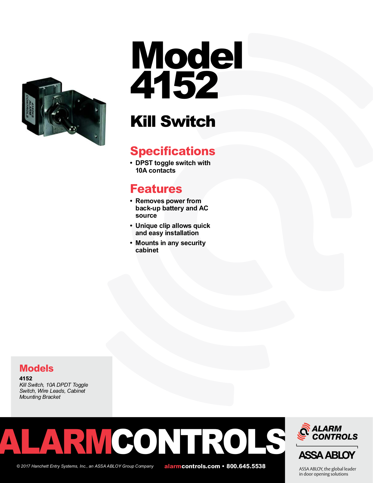 Alarm Controls 4152KS Specsheet