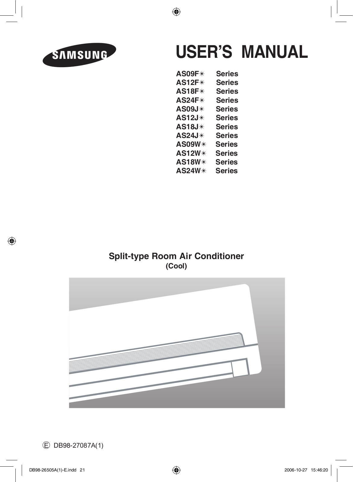 Samsung AS09FAN, AS18FBX, AS18FBN, AS12FAX, AS24FA User Manual