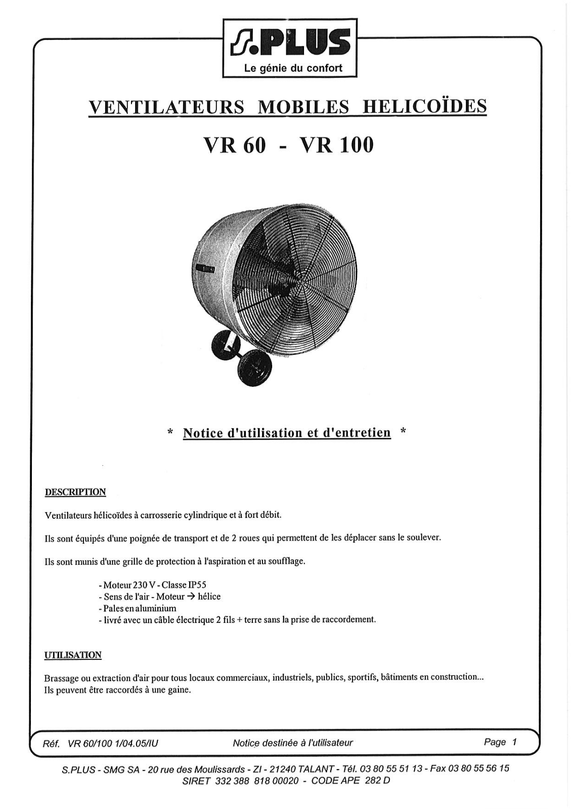 S.PLUS VR 100, VR 60 User Manual