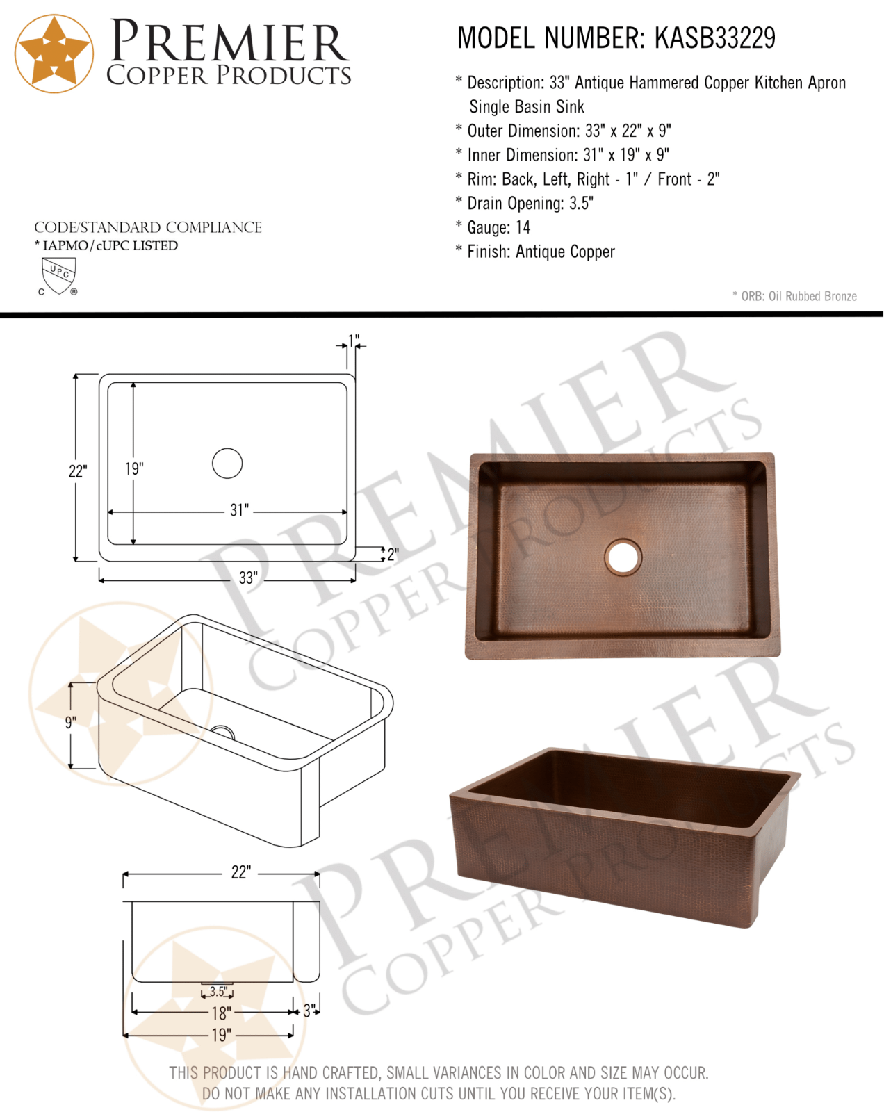 Premier Copper Products IER1503 Specifications - ManualMachine.com