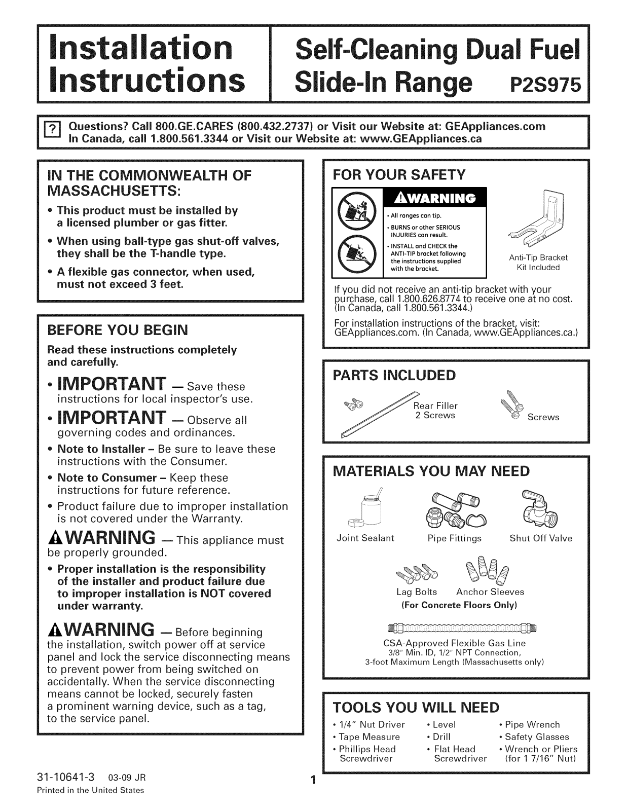 GE P2S975DEP1BB, P2S975DEP1WW, P2S975DEP2BB, P2S975DEP2WW, P2S975DEP3BB Installation Guide - ManualMachine.com