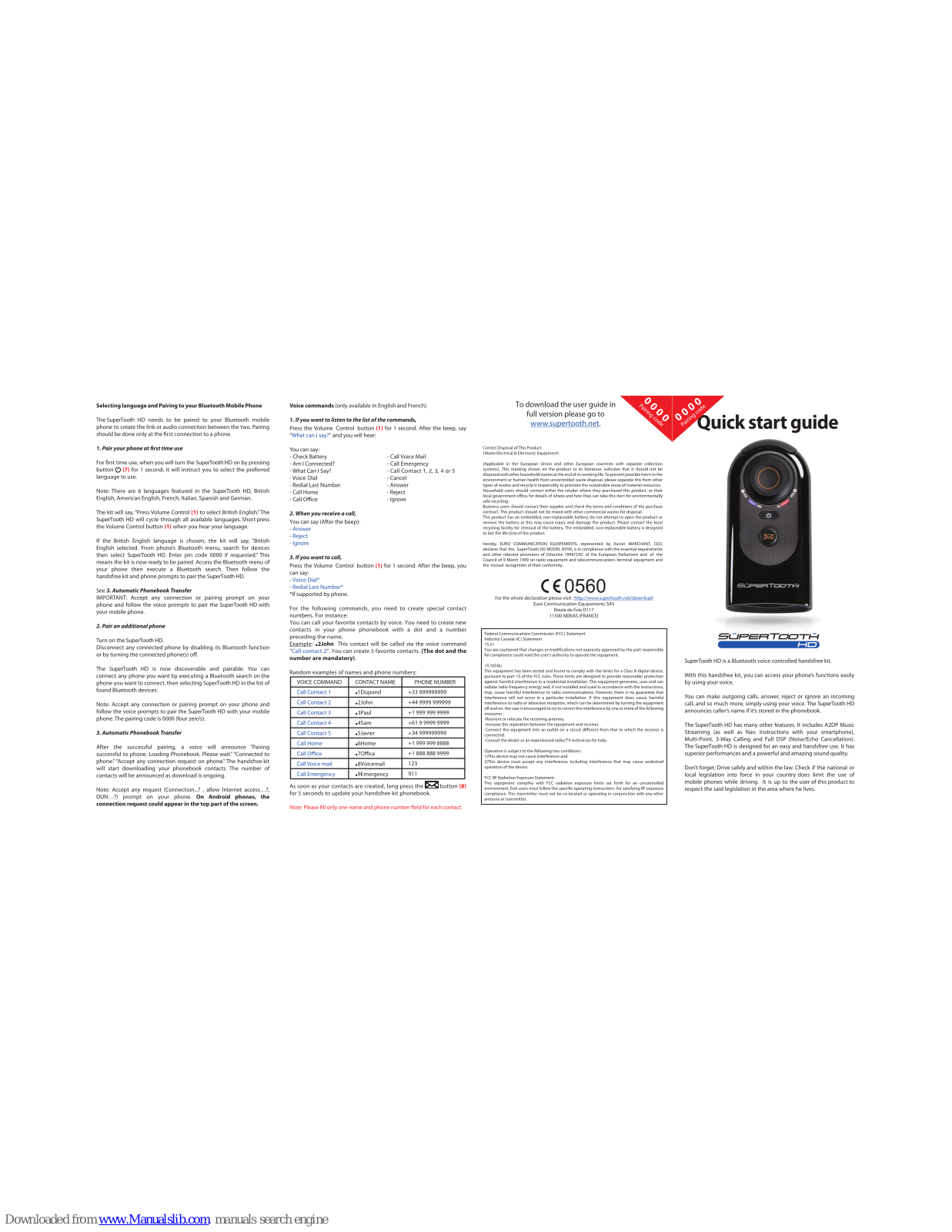 SUPERTOOTH HD Quick Start Manual - ManualMachine.com
