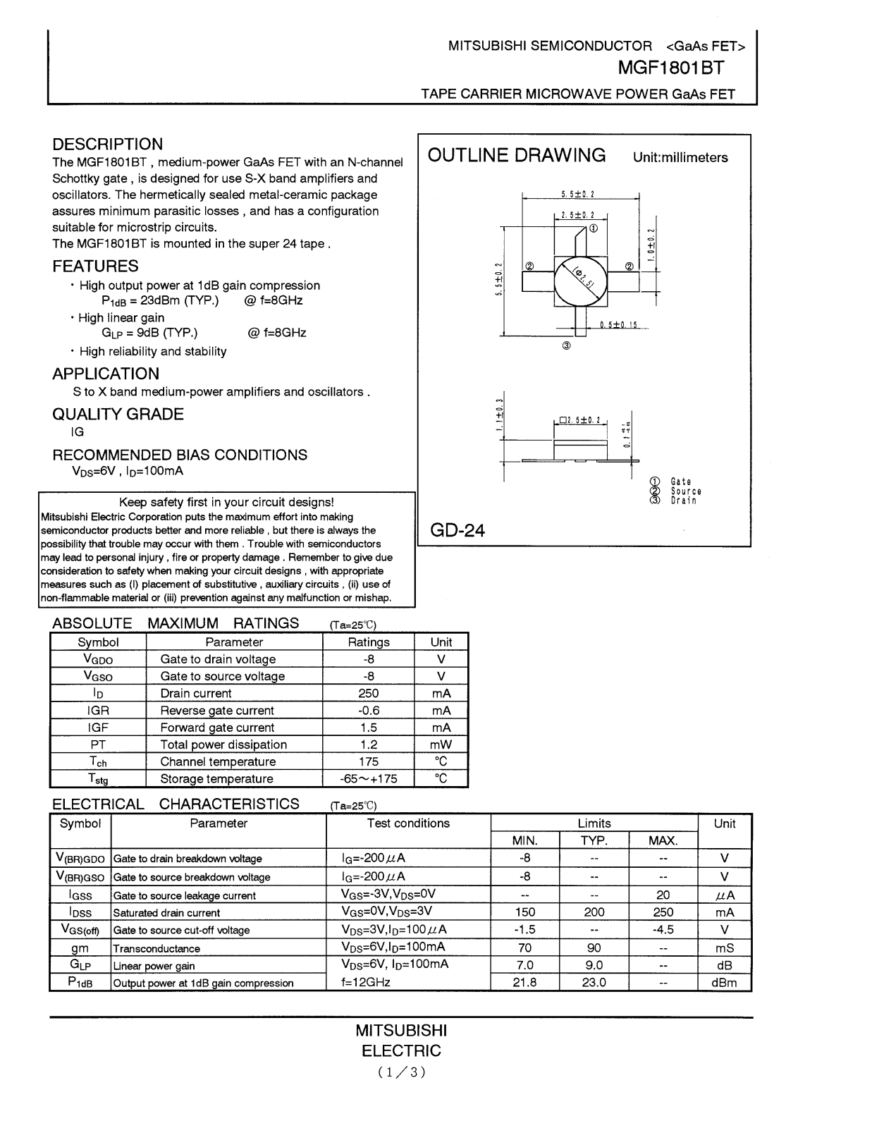 Mitsubishi MGF1801BT Datasheet