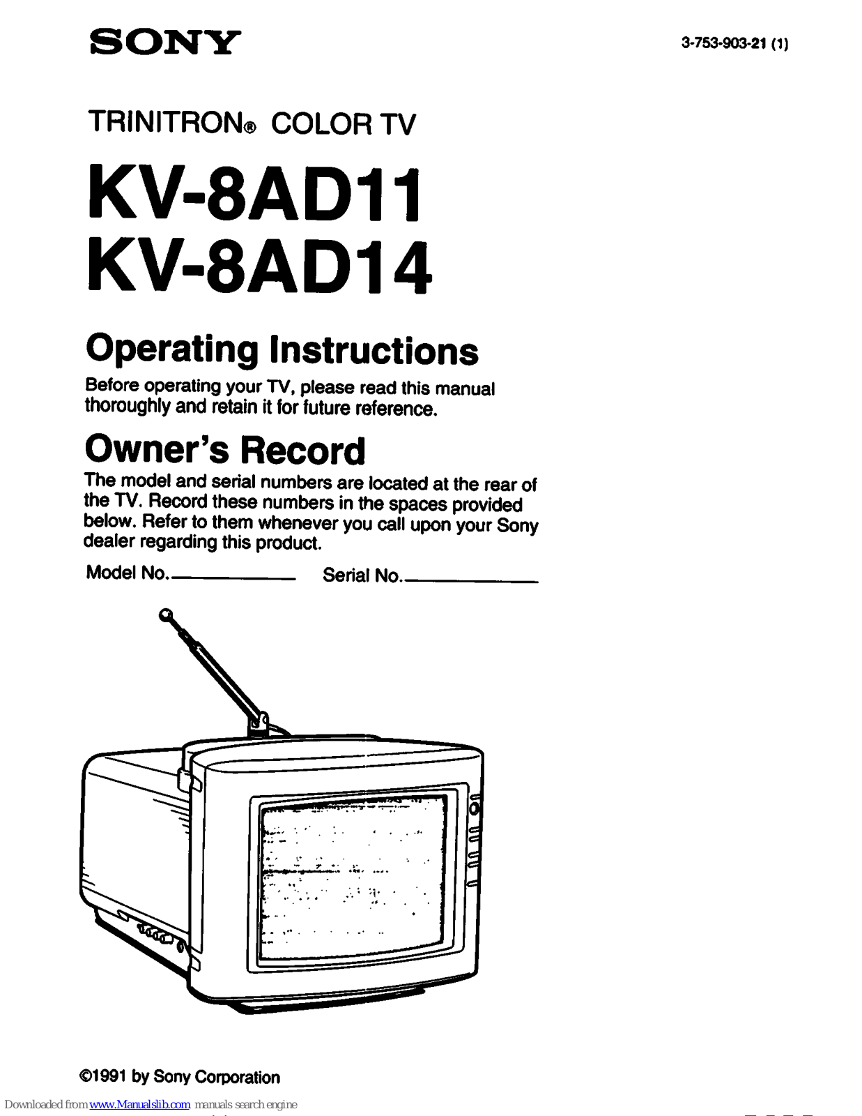 Sony Trinitron KV-8AD11, Trinitron KV-8AD14 Operating Instructions Manual