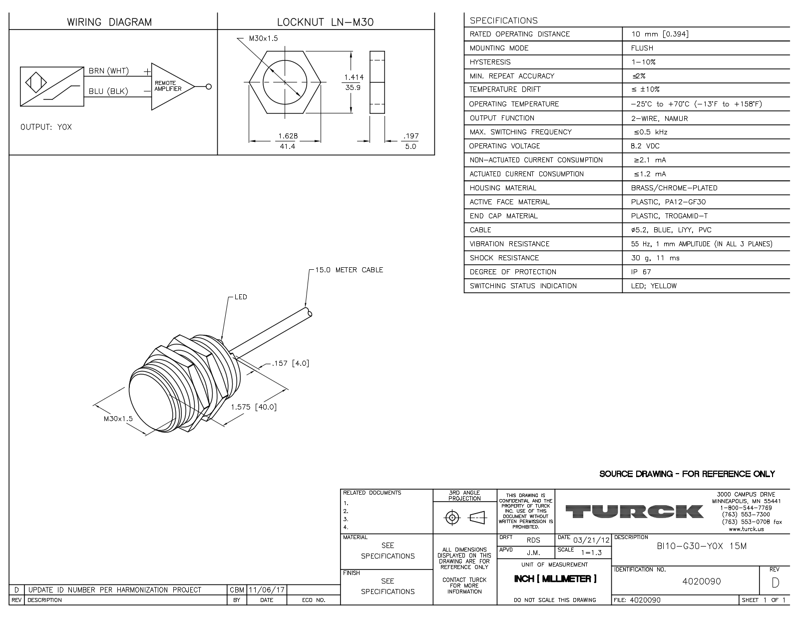 Turck BI10-G30-Y0X15M Data Sheet