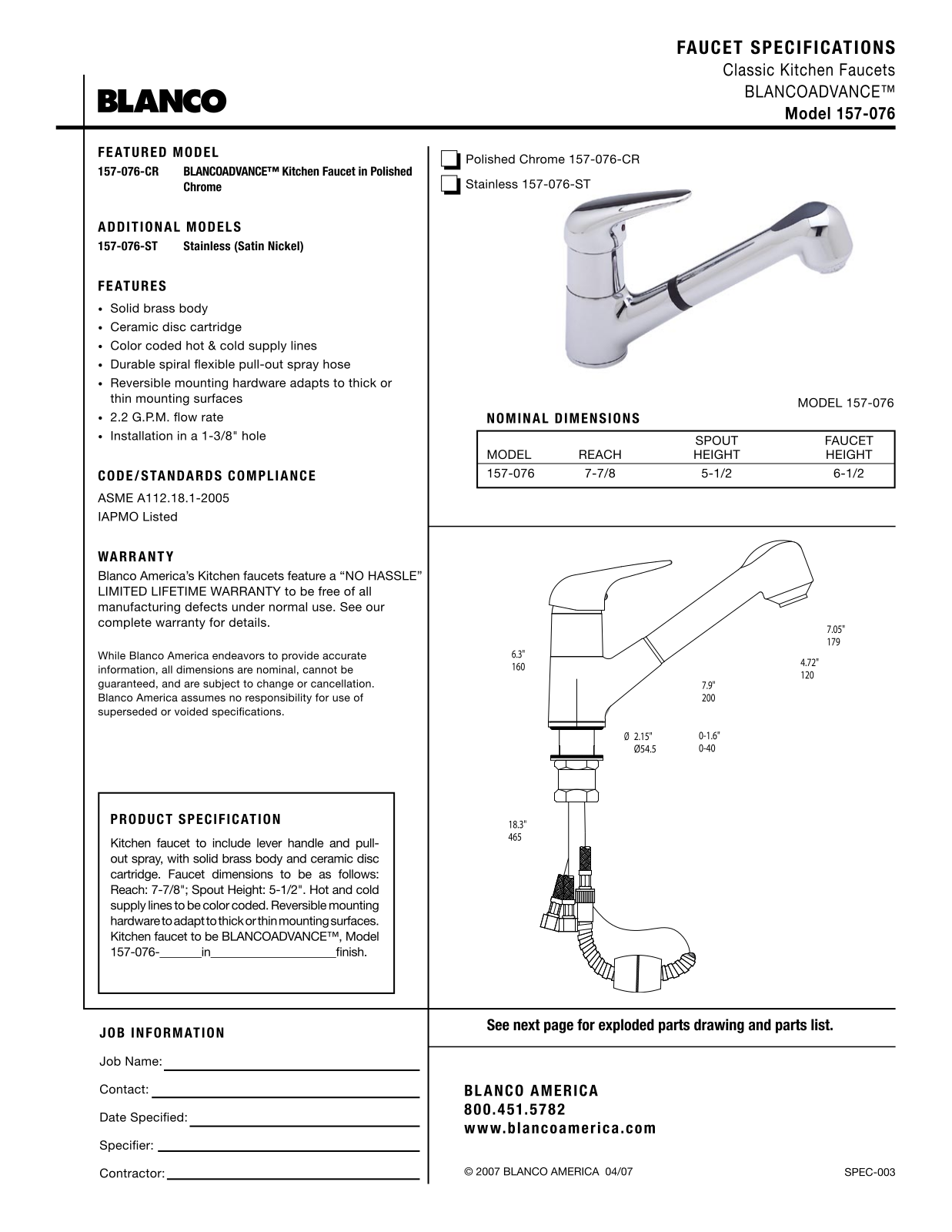 Blanco 157-076 User Manual