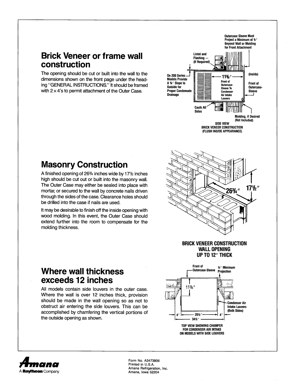 Amana 18C5EV, 18C5EY, 18C5V, 18C5W, 18C5Y accessory Installation Instructions