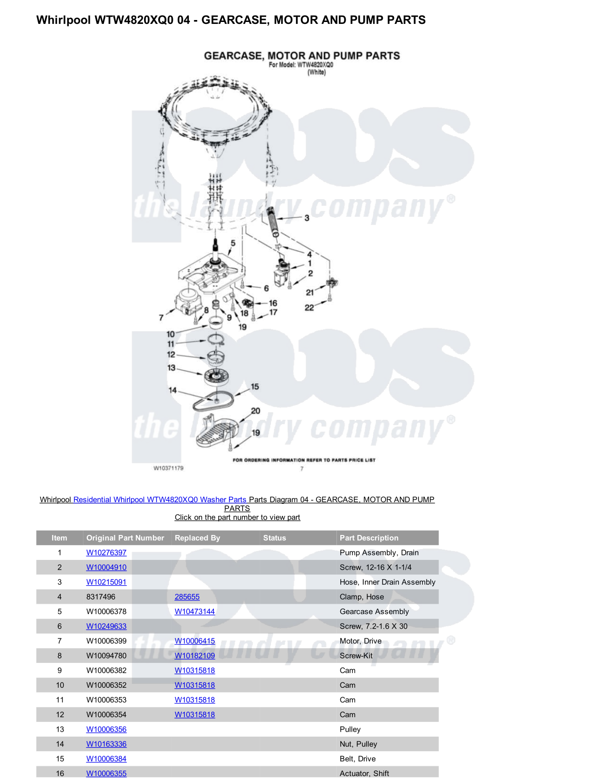 Whirlpool WTW4820XQ0 Parts Diagram