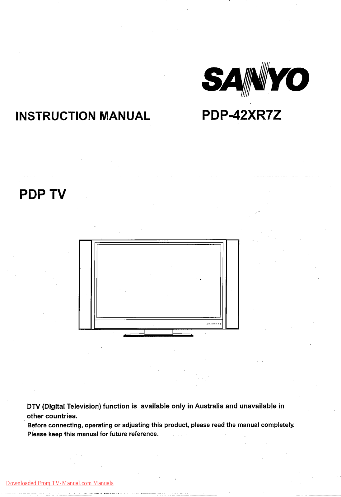 Sanyo PDP-42XR7Z User Manual