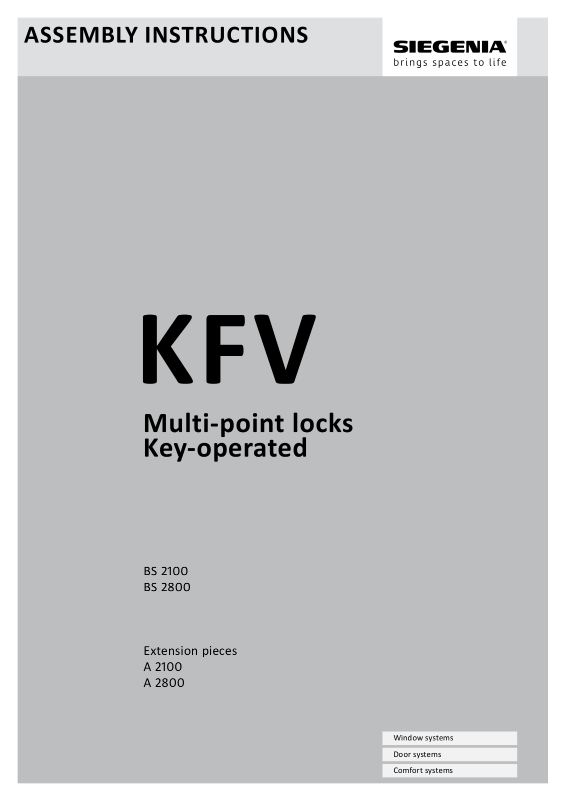 Siegenia KFV BS 2100, KFV BS 2800 Assembly Instructions Manual