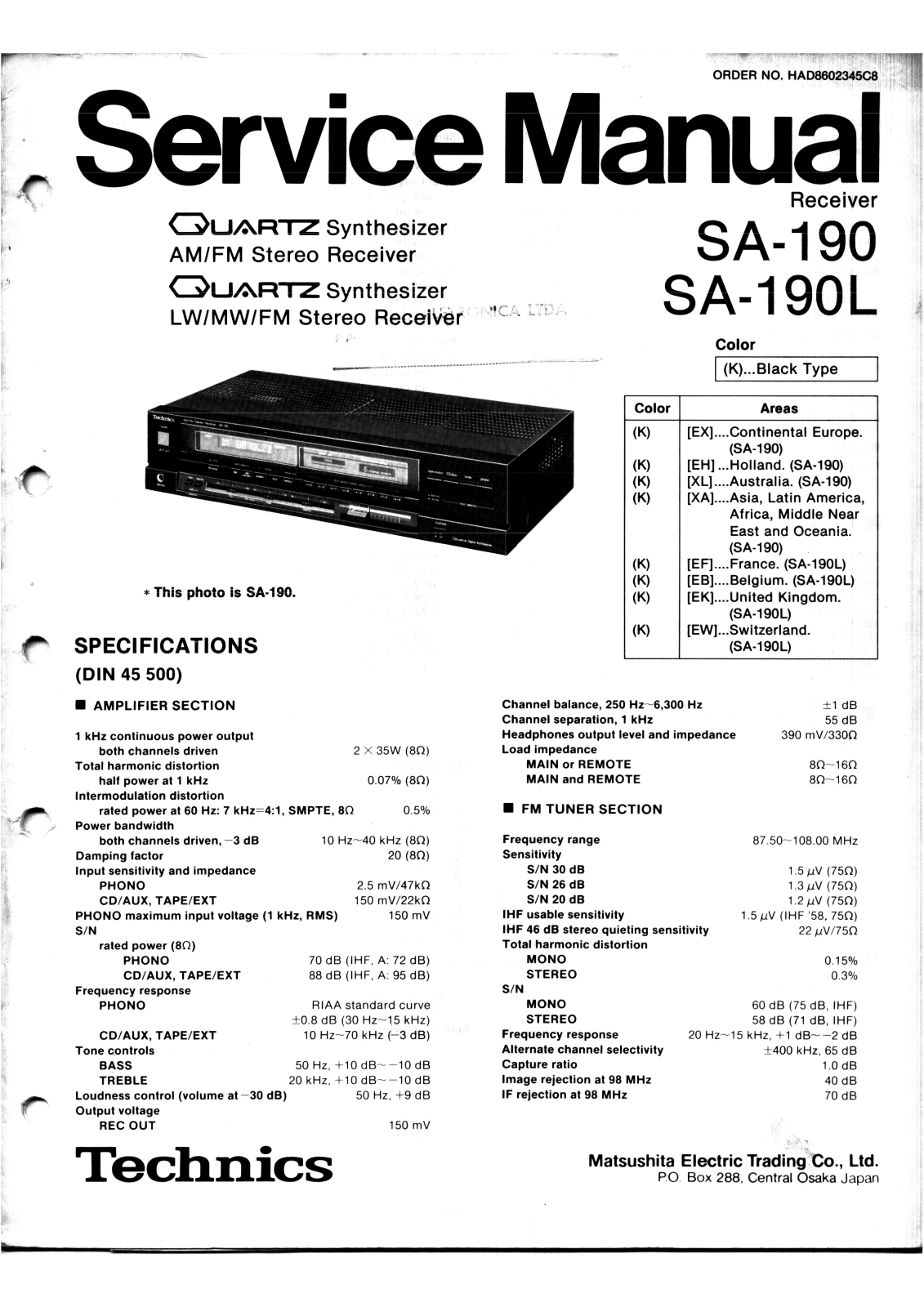 Technics SA-190, SA-190-L Service manual