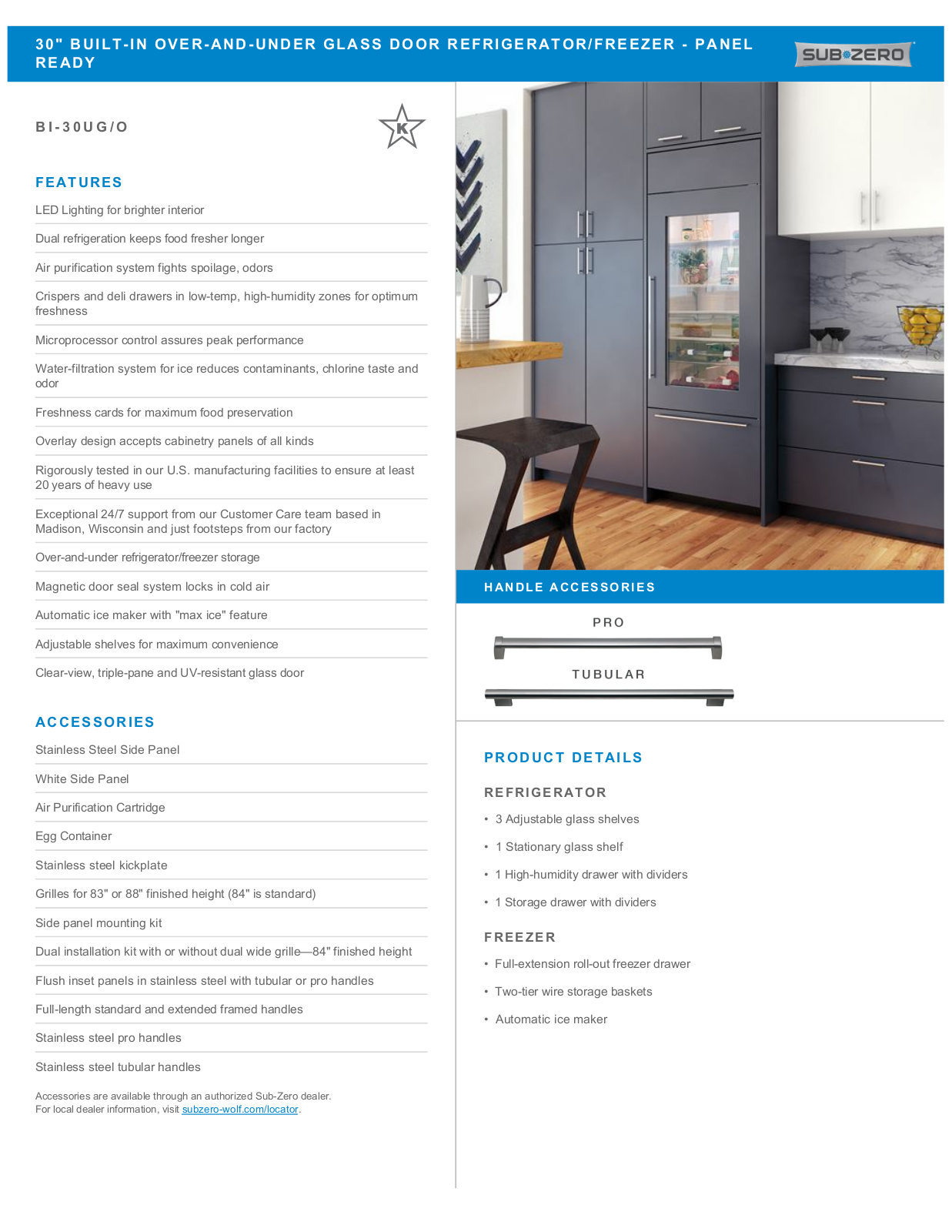 Sub-Zero BI30UGORH, BI30UGOLH Specification Sheet