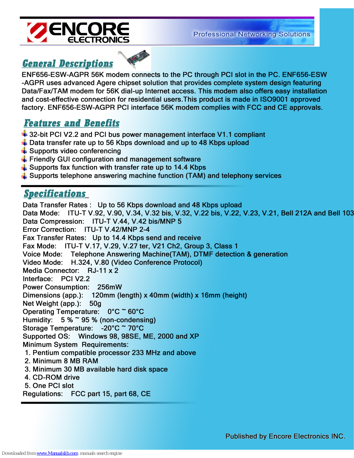 Encore ENF656-ESW-AGPR Specifications