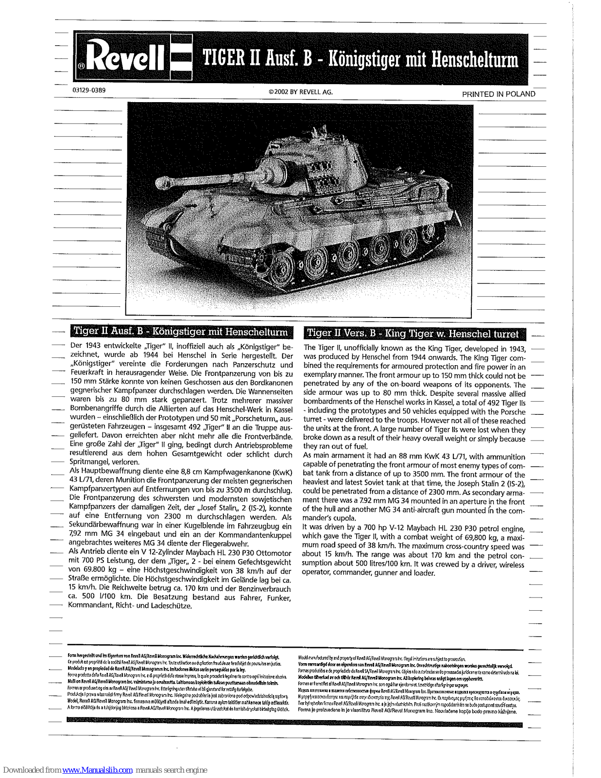 REVELL Tiger II Ausf. B Assembly Manual