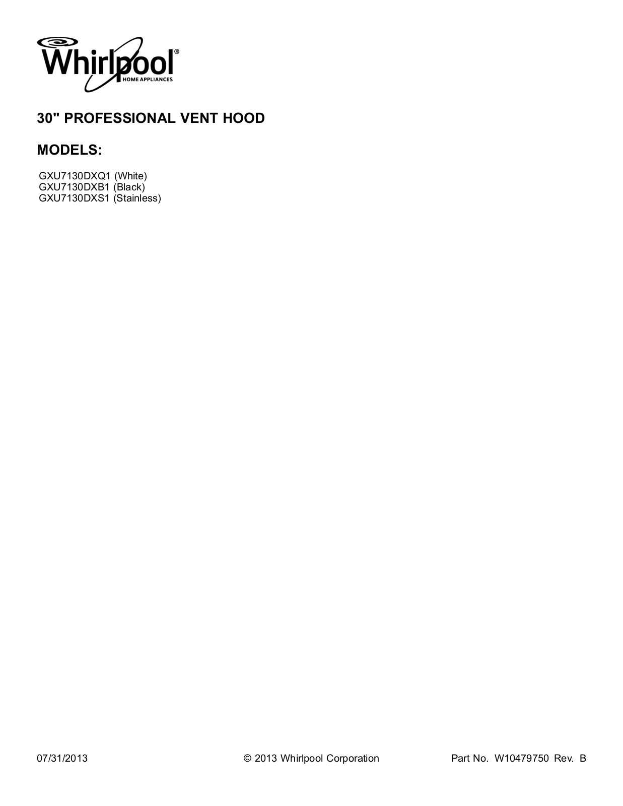 Whirlpool GXU7130DXS User Manual