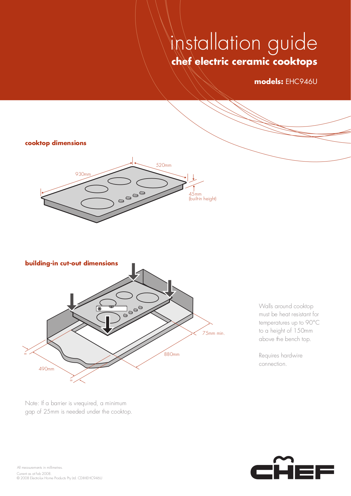 Chef EHC946U Installation Guide