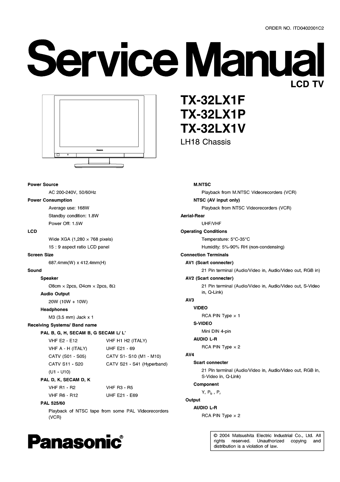 Panasonic TX-32LX1F, TX-32LX1P, TX-32LX1V Repair manual