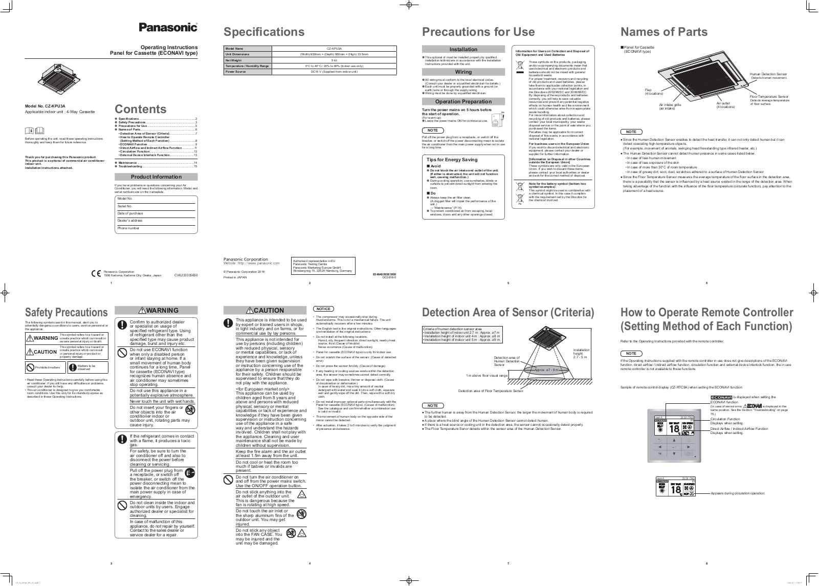 Panasonic CZKPU3A Operating Instructions