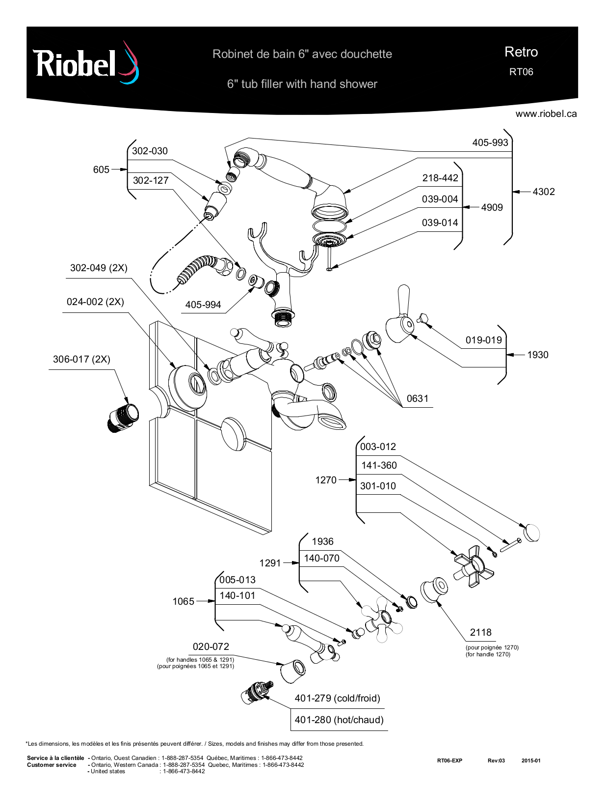 Riobel RT06XC, RT06XBN, RT06LPN, RT06XPN, RT06LBN Part List - ManualMachine.com