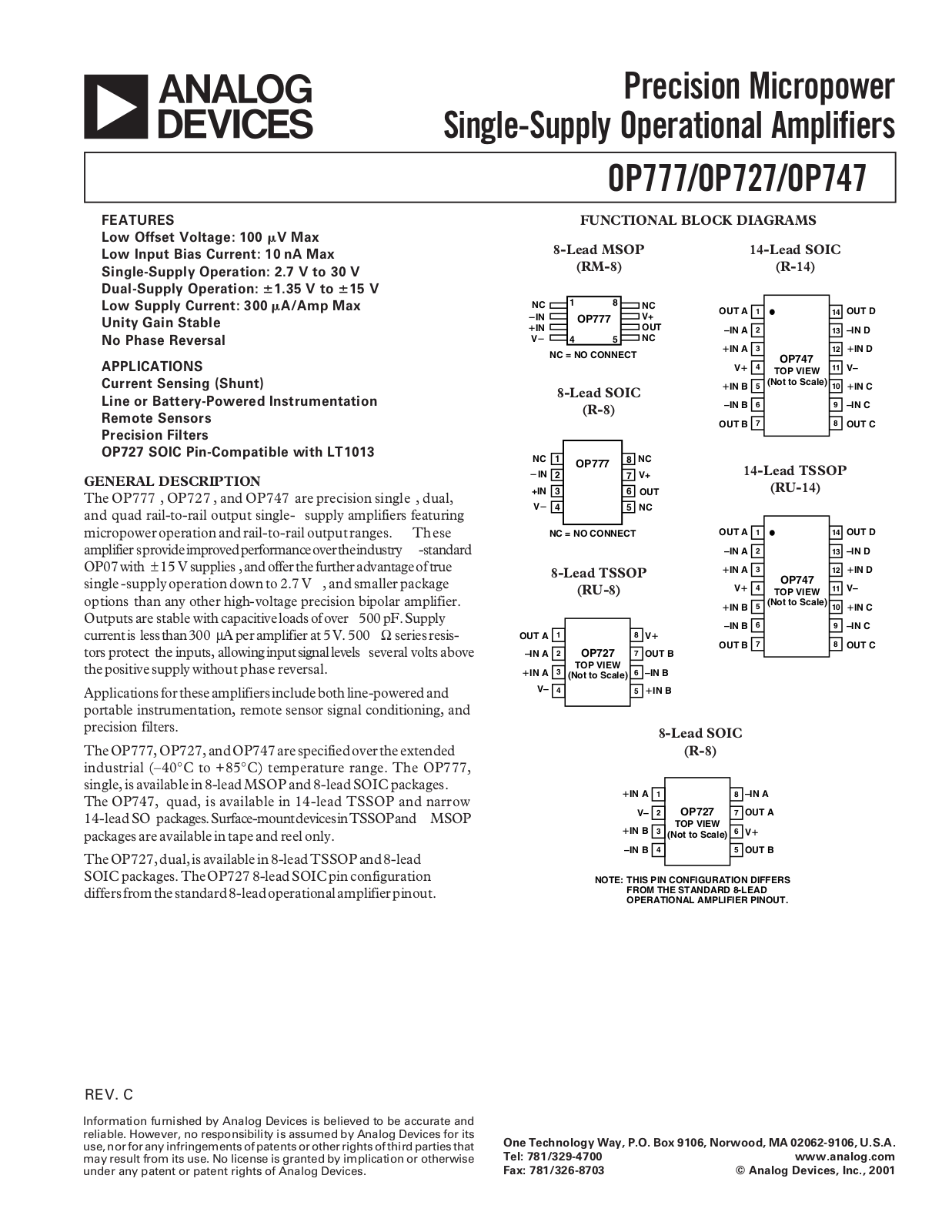 Analog Devices OP777 727 747 c Datasheet