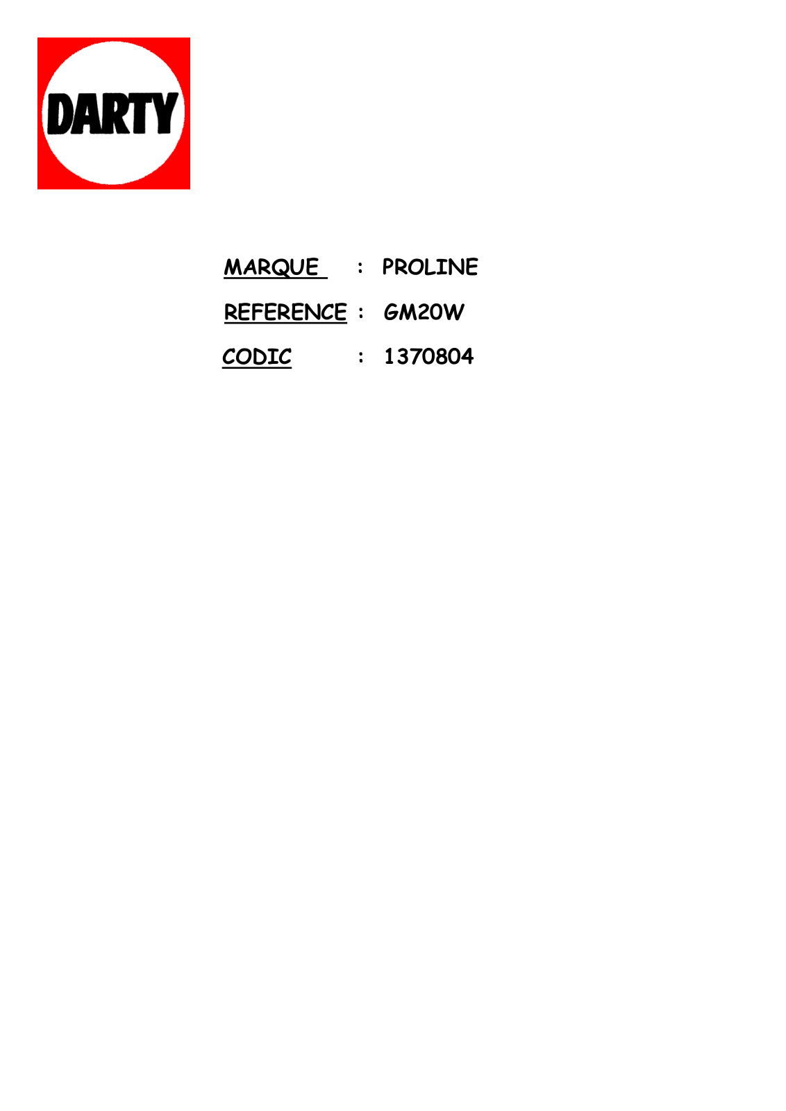 Proline GM20, GM20W User Manual