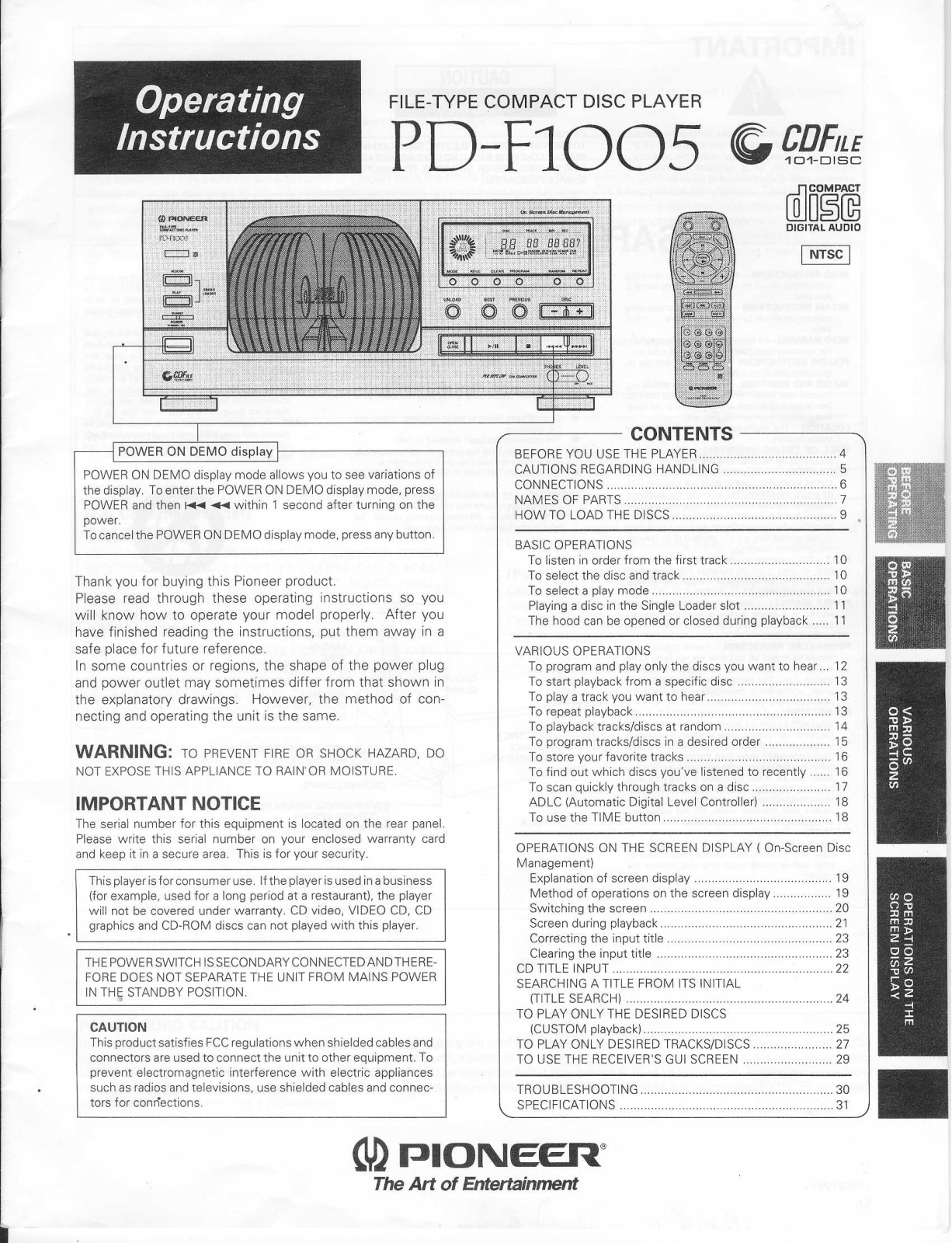 Pioneer PD-F1005 Manual