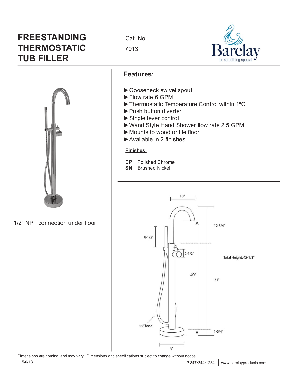 Barclay 7913CP Specifications