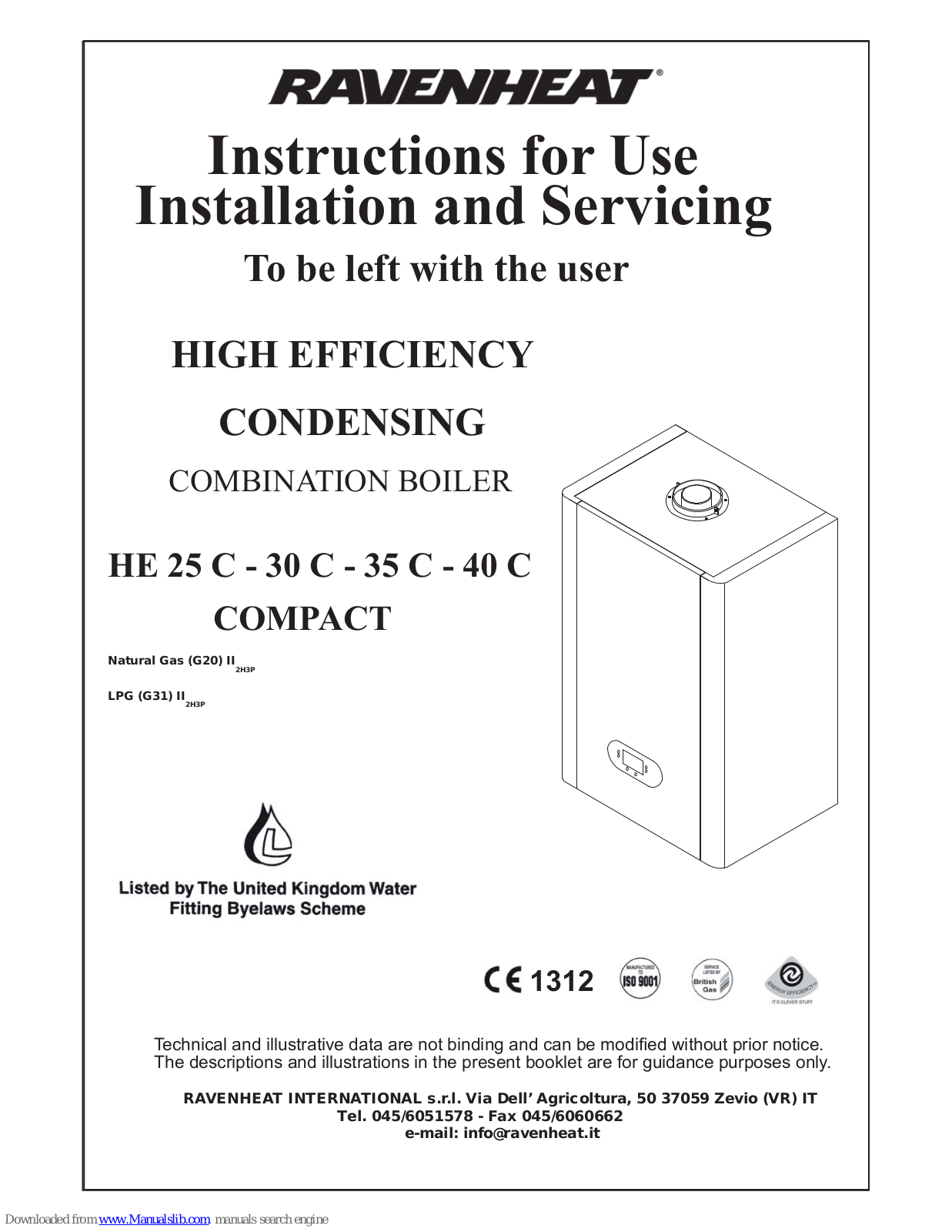 Ravenheat HE 25 C COMPACT, HE 40 C COMPACT, HE 30 C COMPACT, HE 35 C COMPACT Instructions For Use Installation And Servicing