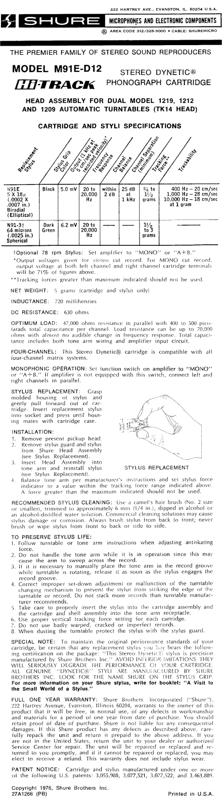 Shure M91E-D12 User Guide - ManualMachine.com