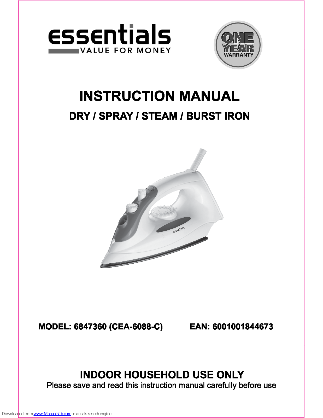 Essentials 6847360 Instruction Manual - ManualMachine.com