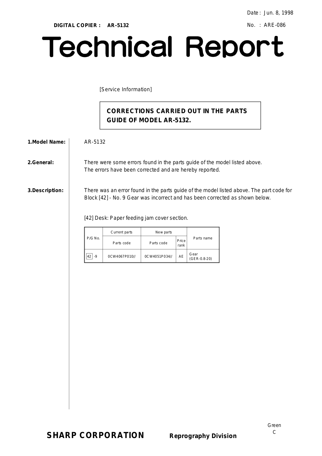 SHARP ARE086 Technical Report