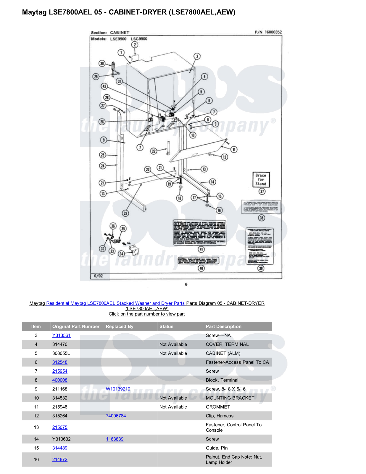 Maytag LSE7800AEL Stacked and Parts Diagram