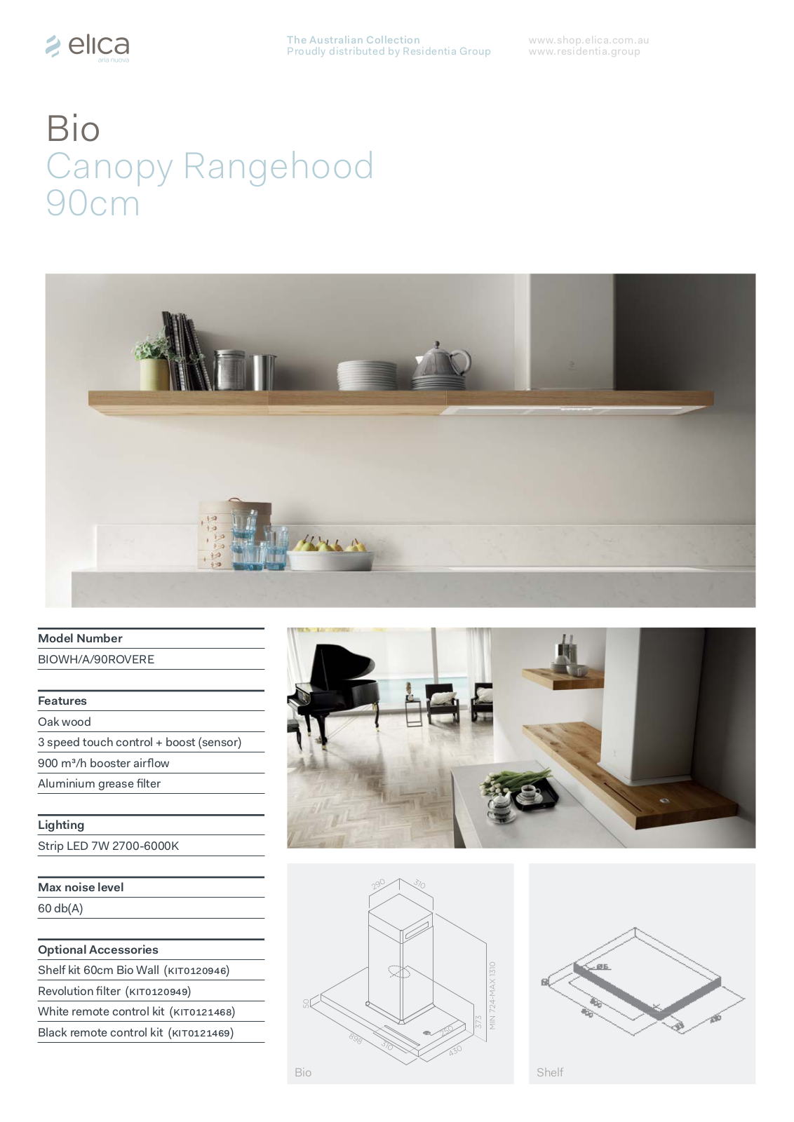 Elica BIOSHELFWALL Specifications Sheet