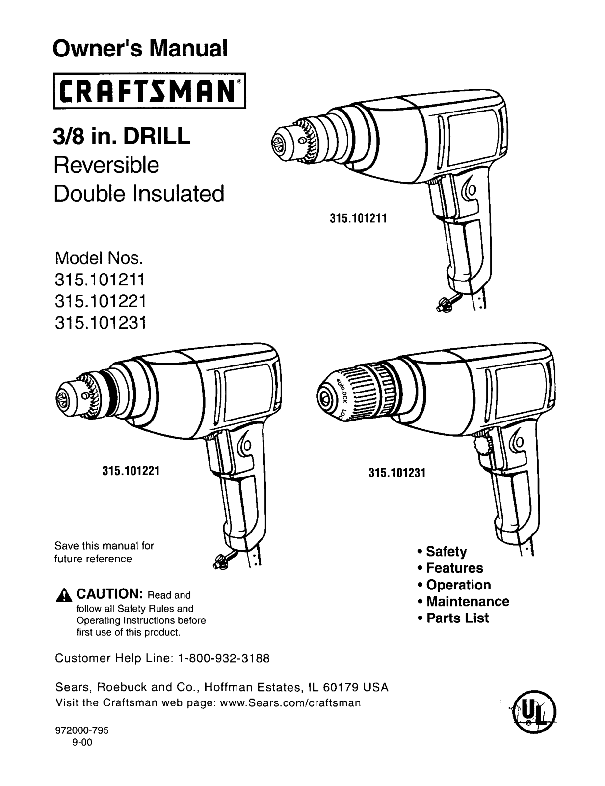 Craftsman 315101231, 315101211, 315101221 Owner’s Manual