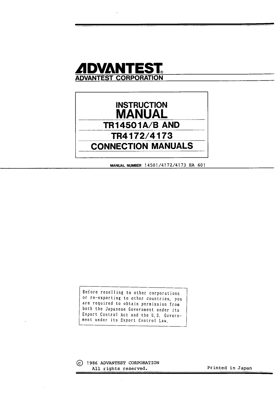 Advantest Corporation TR4172, TR4173, TR14501B, TR14501A User Manual