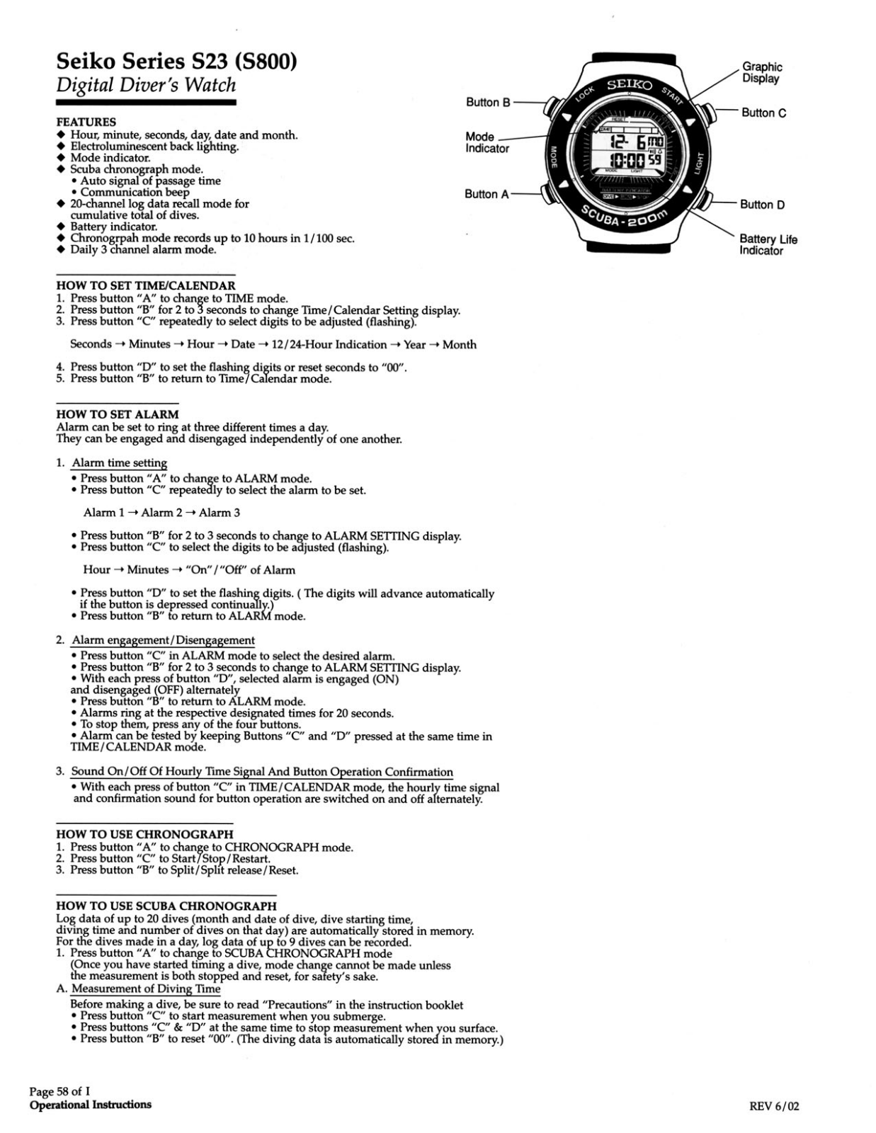 Seiko S23 S800 User Manual