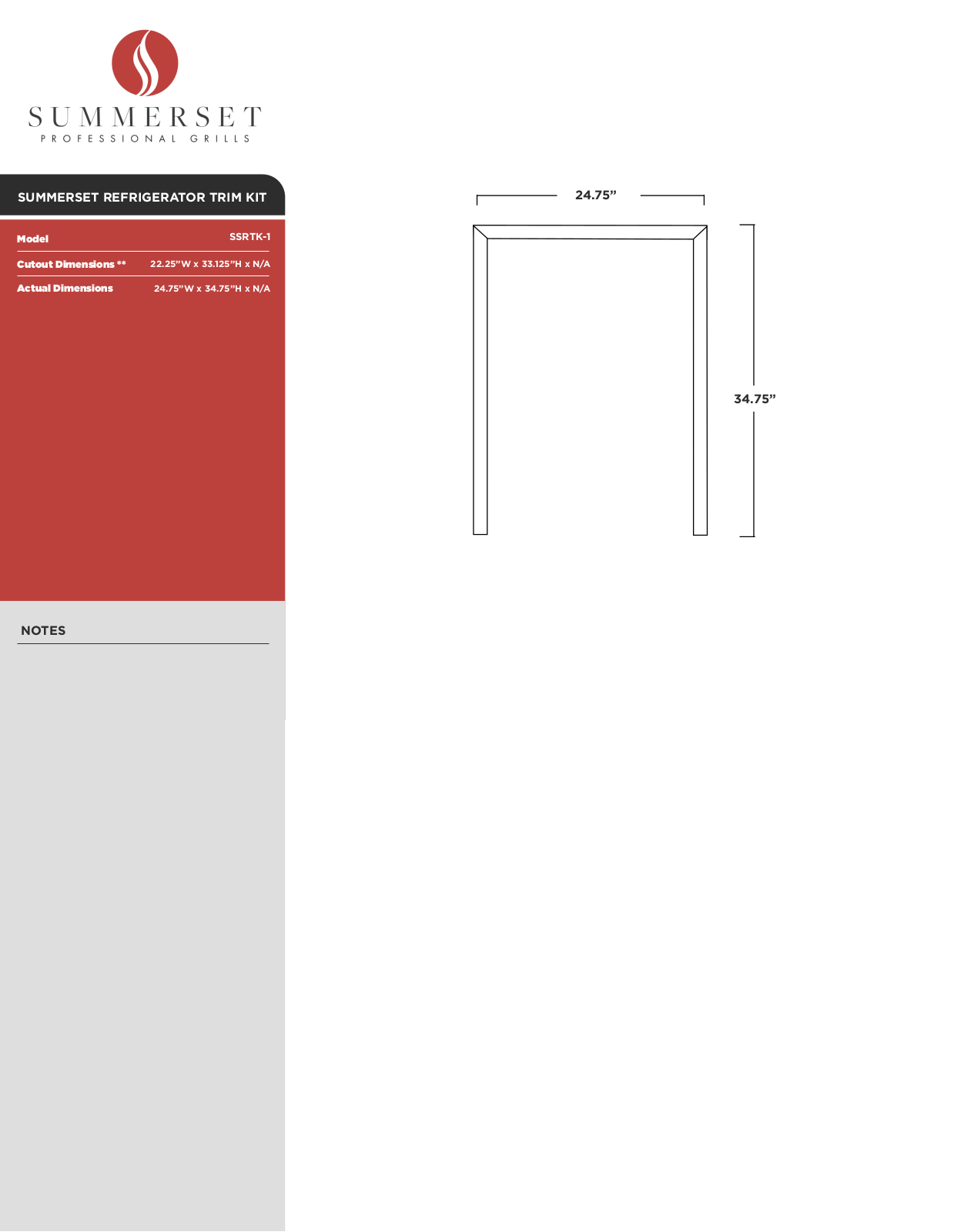 Summerset SSRTK-21 Specifications Sheet - ManualMachine.com