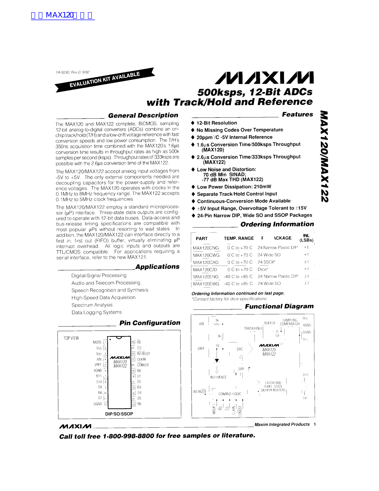 MAXIM MAX120, MAX122 Technical data