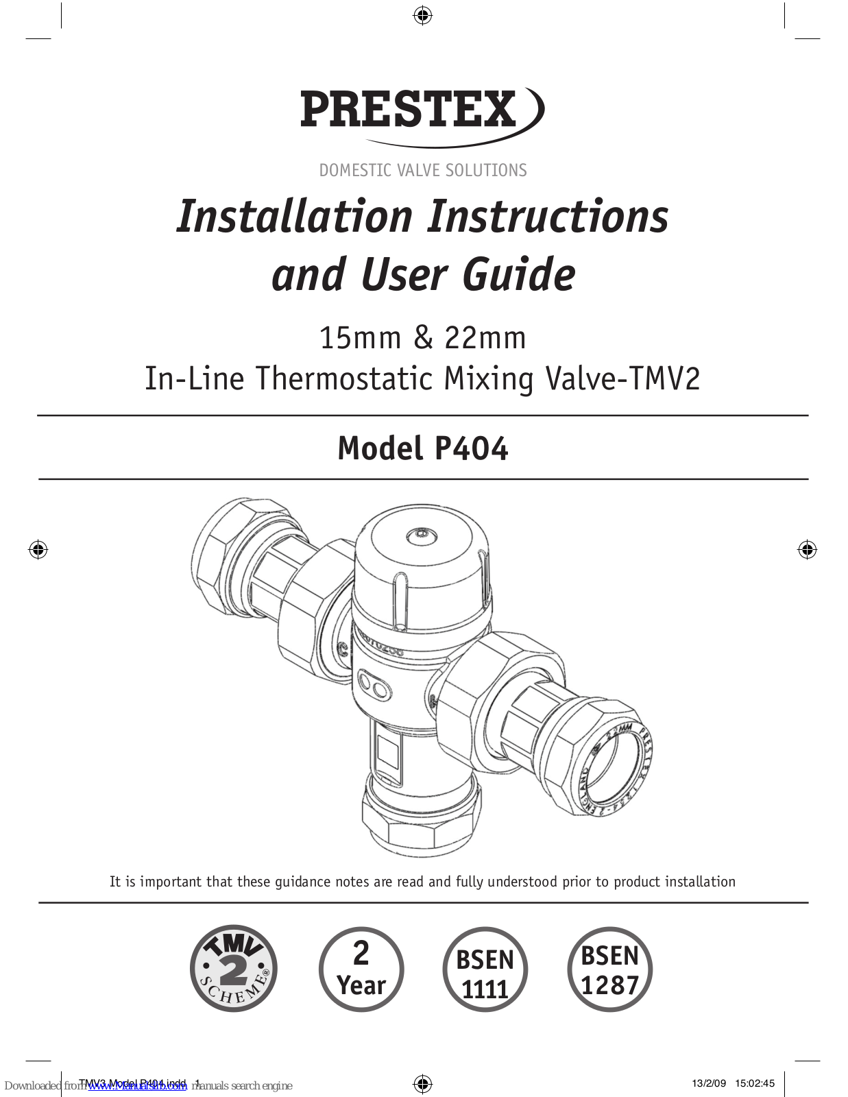 Prestex P404 Installation Instructions And User Manual