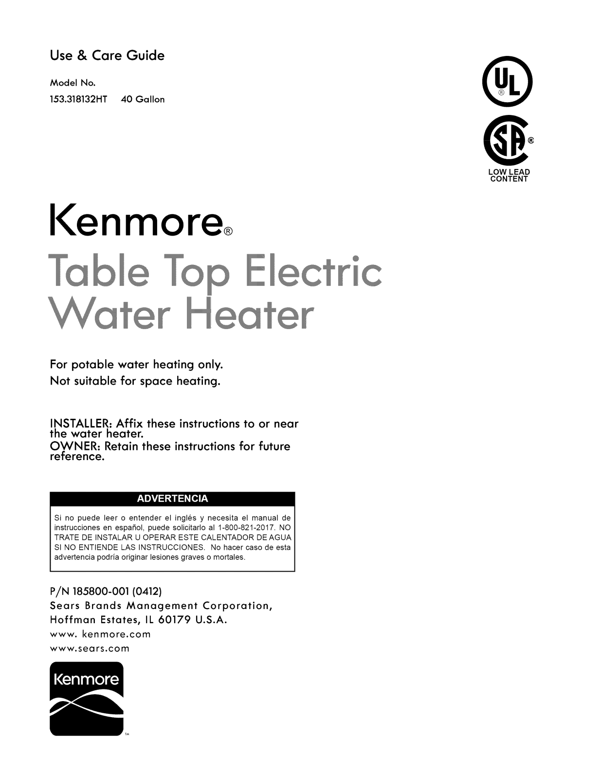 Kenmore 153318132HT Owner’s Manual