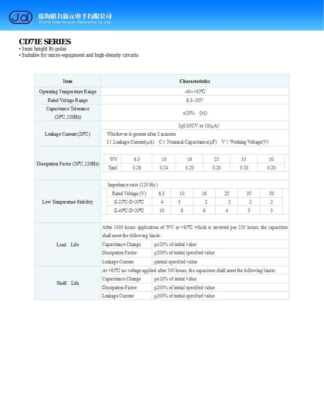 Datasheet J.d [bi-polar radial] CD71E Series Datasheet - ManualMachine.com